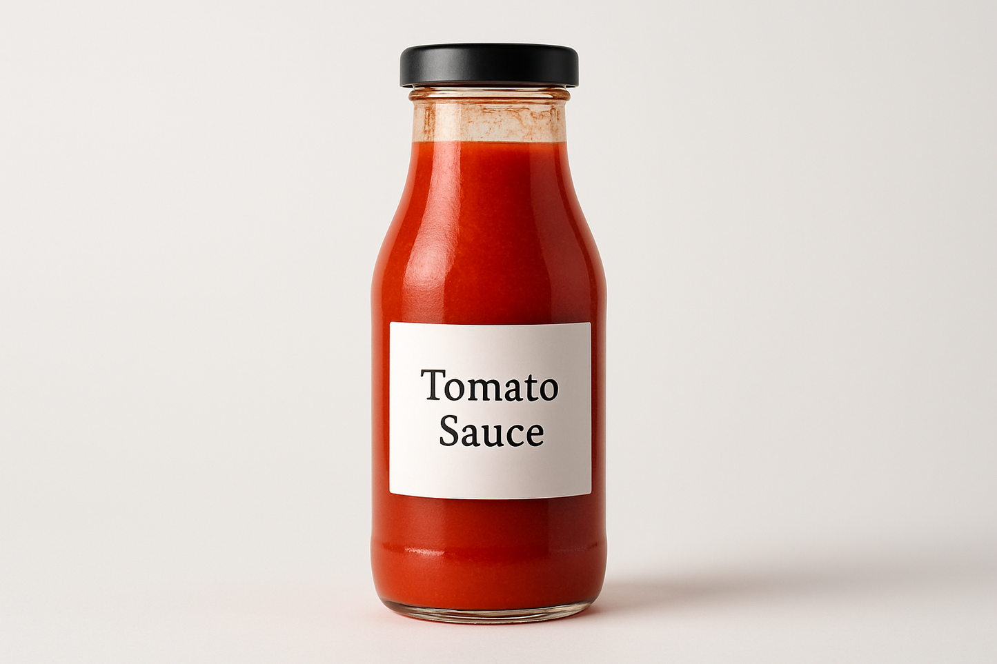 250grams Tomato Sauce packed in glass bottle with black cap on top. don't mention weight on label, just mention tomato sauce